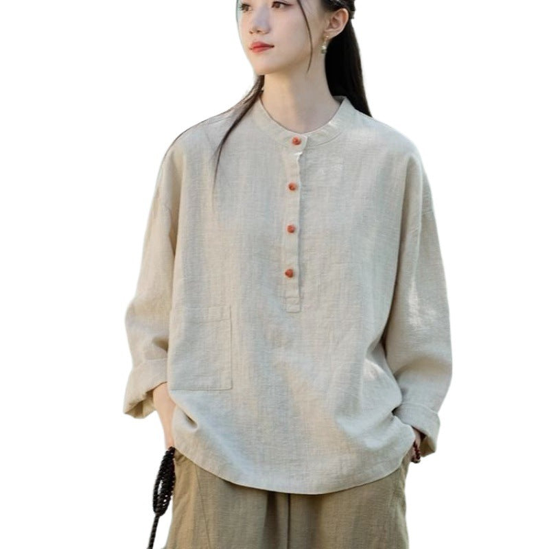 Cotton and linen art Zen tea clothing shirt