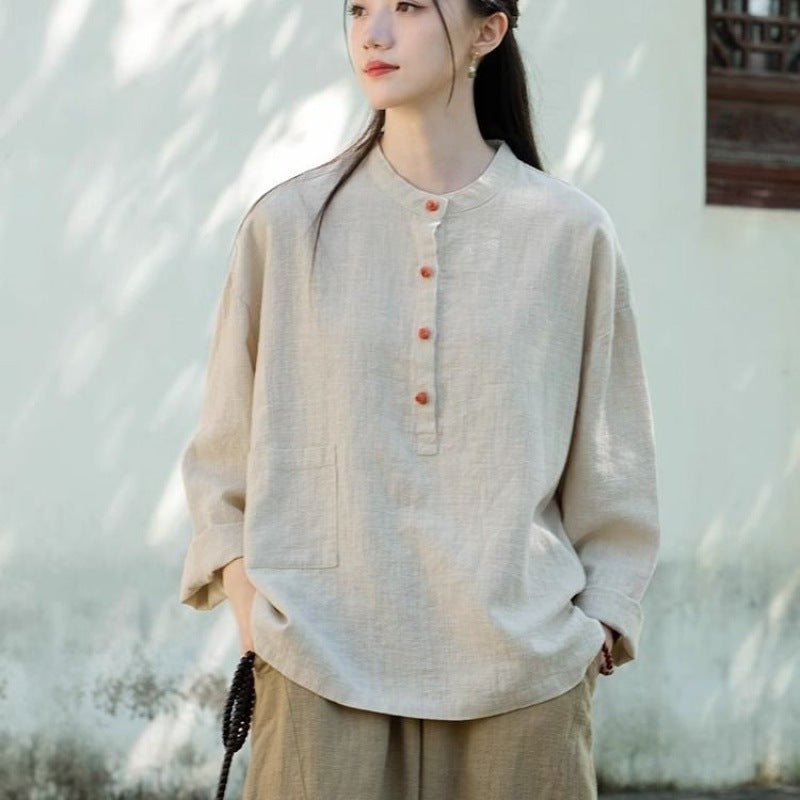 Cotton and linen art Zen tea clothing shirt