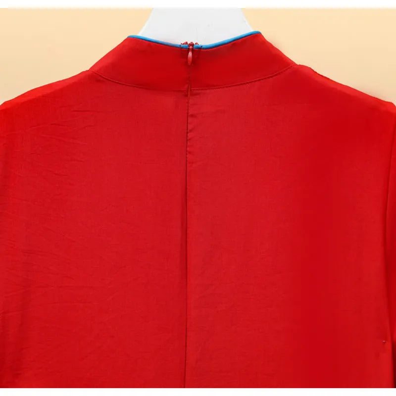 2025 M-4XL Plus Size Vintage Red Embroidery Chinese Traditional Qipao