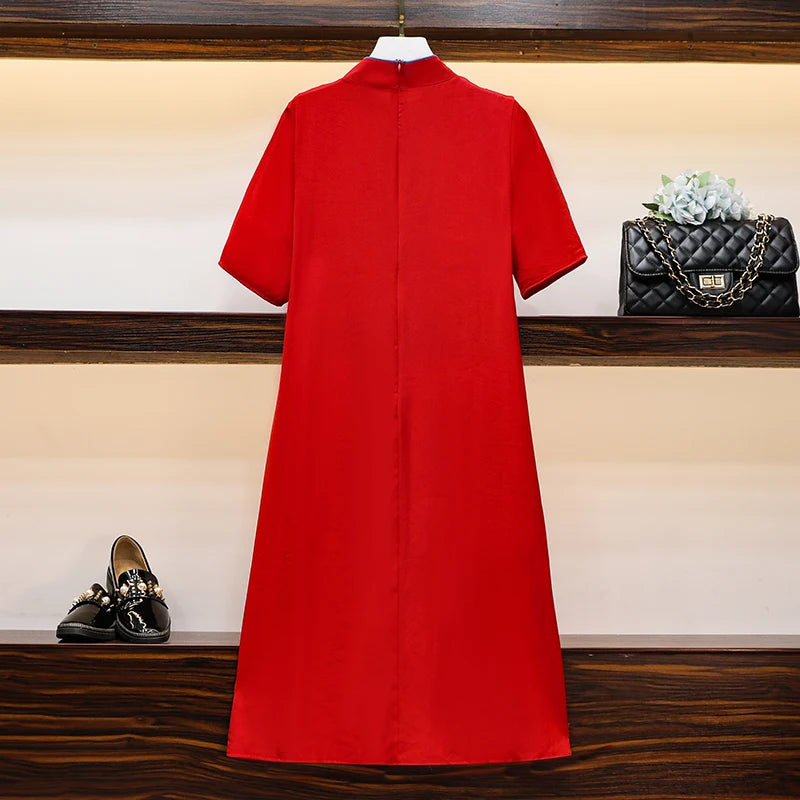 2025 M-4XL Plus Size Vintage Red Embroidery Chinese Traditional Qipao