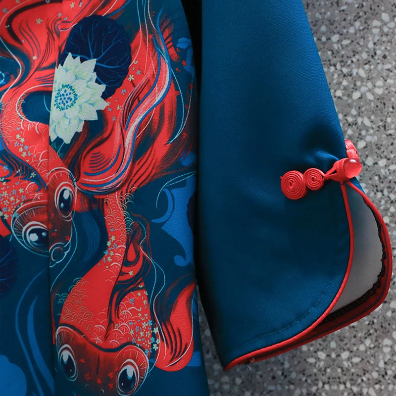 2025 New Year Blue Elegant Party Fashion Modern Cheongsam Dress Women Short Sleeve Qipao Traditional Chinese Clothes