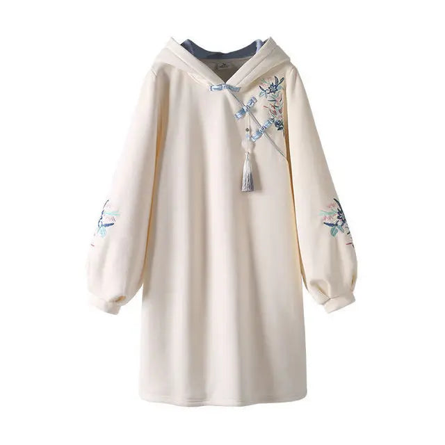 Dress Women's Spring Chinese Traditional Style Hanfu Cheongsam Improved Embroidered Tang Suit 2021 Hooded Sweatshirt Vestidos